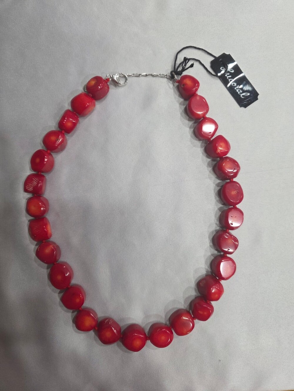 Red Coral Beaded Necklace with Sterling Silver Clasp (NWT)